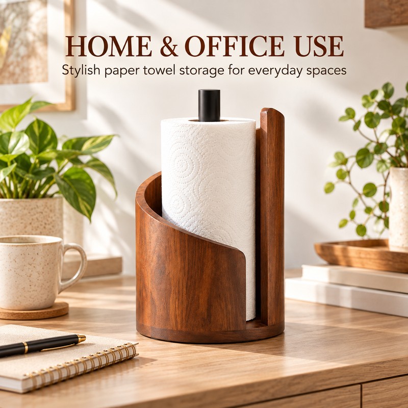 Wooden Paper Towel Holder for Countertops – Mountain-Shaped Solid Wood