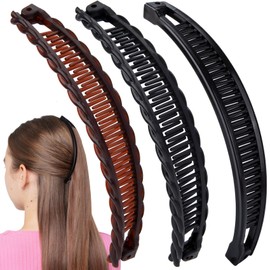 DC,CLISENCE 3 Pcs Large Banana Hair Clips, Vintage Claw Clip for Women, Non-Slip Double Grip Comb for Thick Thin Curly Hairstyles (Black, Coffee, 2 Styles)