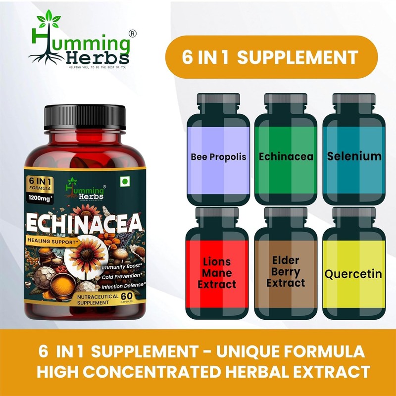Humming Herbs Echinacea 1200Mg Elderberr,Bee Propolis & Selenium-Complex Cold Prevention,&