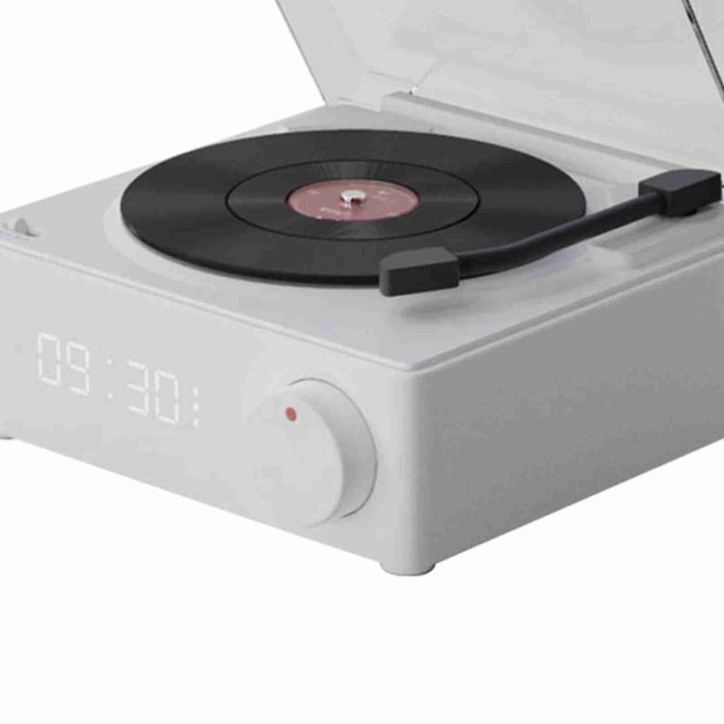 Rotating Vinyl Disc Alarm Clock Speaker Retro 360 Degree Stereo