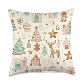 Gingerbread Pastel Pattern - Cute Holiday Decor Throw Pillow