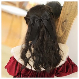 Xduargs Vintage Satin Bow Hair Clips French Silk Bow Hair Barrettes Clips Long Tails Bow Hair Clips Barrette Satin Ribbion Bowknot Barrette Clisp Headpiece for Women(Black)