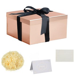 Gift Box Set, Rose Gold Gift Box with Lid, Small Gift Box with Bow, 20 x 20 x 10 cm, Gift Box, Tipped Tissue Paper, Greeting Cards for Christmas, Birthday, Wedding Anniversary