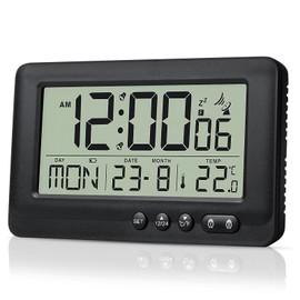 BORDEAG Digital Alarm Clock, Wireless Alarm Clock, with Date, Month and Temperature Display, No Ticking, Snooze Function, 144 x 86 x 30 mm, Black