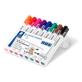 Staedtler Staedtler Lumocolor 351 WP8 Whiteboardmarker, Rundspitze, 2 mm, aufstellbare Box mit 8 farben + original Staedtler Löscher