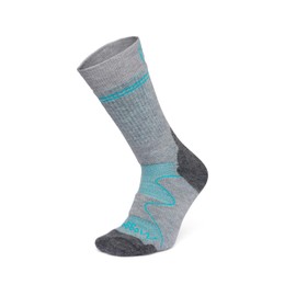 Moggans Full Cushion Merino Wool Crew Socks, 76% Mulesing-Free Merino Wool (UK, Alpha, M, Regular, Regular, Grey/Teal)