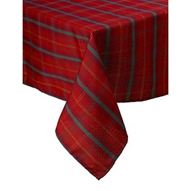 Christmas Tartan Check Woven Tablecloth Red & Gold Festiv Dining Table Linen (54" x 54" Square)