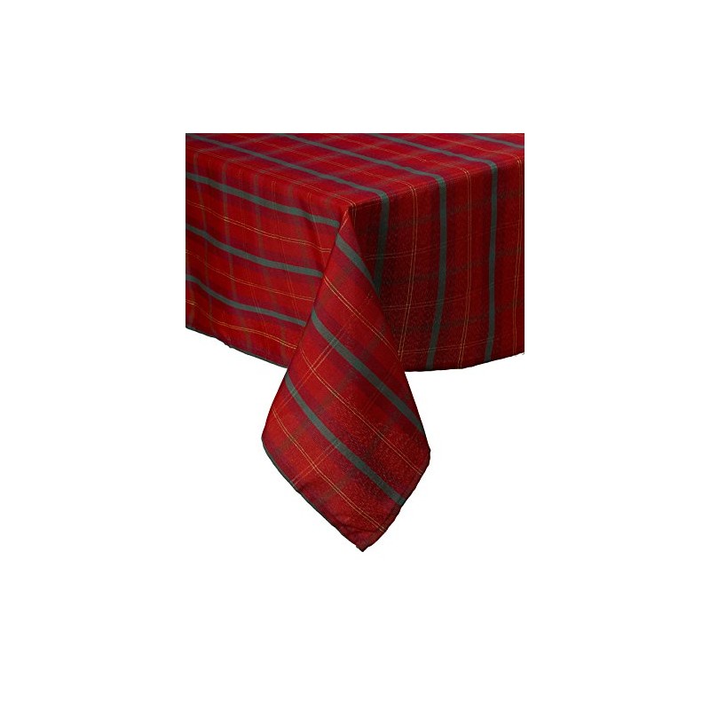 Christmas Tartan Check Woven Tablecloth Red & Gold Festiv Dining
