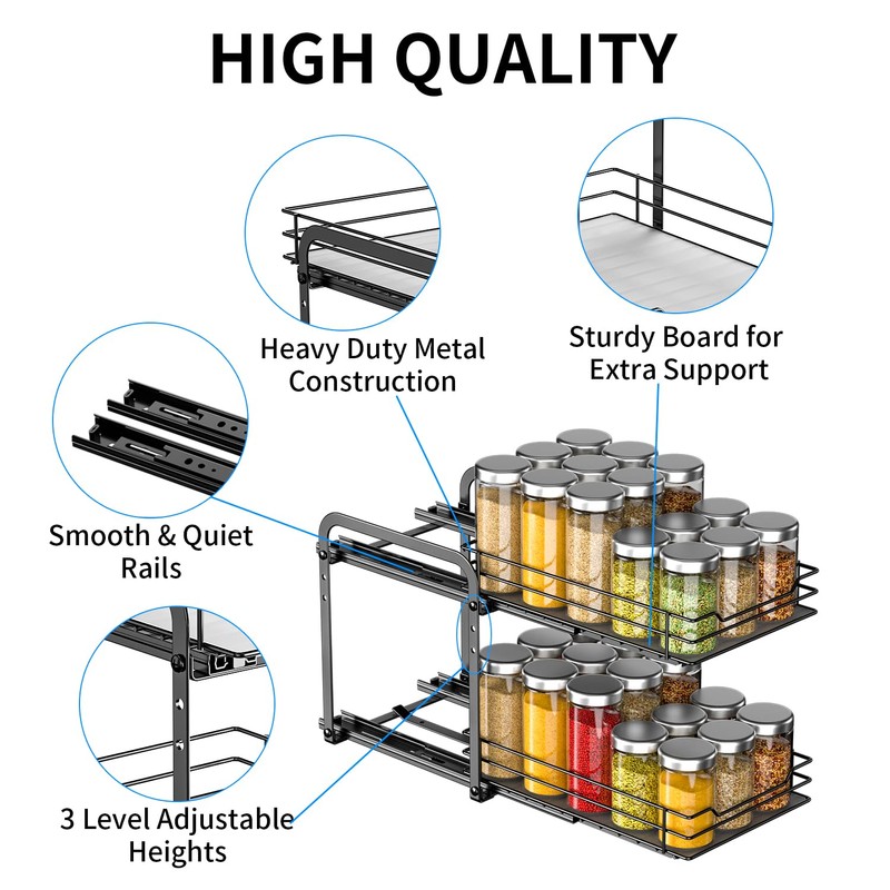 RCHYFEED Spice Rack, 2 Tier Pull out Cabinet Spice Organizer,