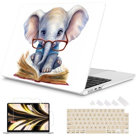 Mektron for 2025-2022 MacBook Air 13.6 inch Case M4 M3 M2，Model A3240 A3113 A2681 with Liquid Retina Display Touch ID，Printed Bright Hard Shell Cover for MacBook Air 13.6"，Cute Elephant C341