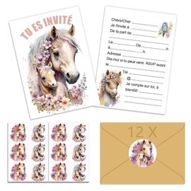 Randomgo 12 x Invitation Cards Children's Birthday Girl with French Envelope, Birthday Invitations Girls, Cartoon Invitation Cards Birthday Set for Themed Party (A6) (A)