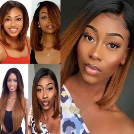 Biliisyff 1B30 Bundles Ombre Straight Human Hair Two Tone Black And Color 30 Brown Soft and Healthy Remy Hair Extensions Human Hair Highlight Bundles Hair Weave for Black Women 22 24 26 Inch