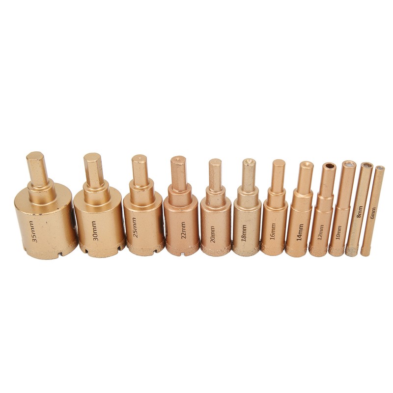 12Pcs Brazed Hole Drill Bit Hole Saw Dry Wet Cut