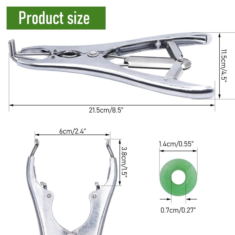 Stainless Steel Castration Tongs with 200 Rubber Rings, Flexible Castration