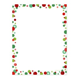 Colorful Christmas Dots Letterhead / 25 Decorative Printer Sheets with Shiny Red Foil Accents / 8.5" x 11" Festive Winter Holiday Paper Stationery