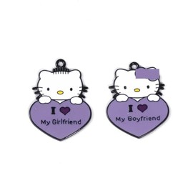 sailorsunny 10 Pieces 34x25mm Large Metal Enamel Pendant Cute Couple Necklace Making Charms, Purple Heart Couples Anime Cat Charm For Women Making Sweet Jewelry Gift For Couples