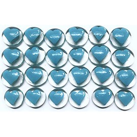 HEARTS - YOU CHOOSE COLOR! Set of 24 Hand Painted Glass Gems; Party Supplies, Party Favor, Decoration, Token, Memoir, etc…Let your imagination run wild! (Light Blue)