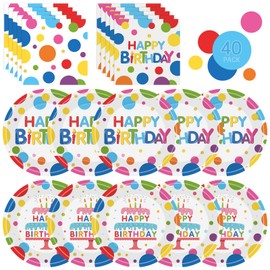 40 Pcs Happy Birthday Paper Plates and Napkins Sets - Polka Dots Bday Party Supplies Tableware, Disposable Colorful Dinner Plates Napkins Kit for Birthday Party Decorations Table Decor, Serves 20