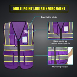 AYKRM 11 colors available mesh High Visibility Reflective Safety Vest for Women Men Breathable summer Security with Pockets Zipper jackets