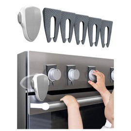 Stove Gas Knob Safety Covers,Oven Knob Covers for Child Safety,Baby Burners Proof Stove Knob Locks,Oven Door Baby Proofing (Grey)