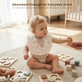 Konssy Muslin Baby Bibs for Girls – Soft 100% Cotton Drool Bibs, Ruffle Trim for Newborns & Toddlers 0-36 Months 3-Pack