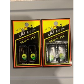 2 Packs JB Lures Gem N Eye Ice Fishing Jigs 1/16oz Green Chartreuse