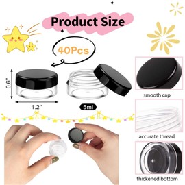 40Pcs Mini Cosmetic Containers, Containers with Lids Clear Round Storage Mini Sample Jars,for Storage Liquid Cosmetics, Lotions, Body Butters and Solid Products(Black-5Ml)