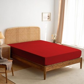 Funky Gadgets Fitted Sheets King Size Red Deep Pocket 10 Inch (25cm) 90 GSM Soft Brushed Microfiber Bed Sheets Easy Care Bottom Sheet (152 X 200cm)