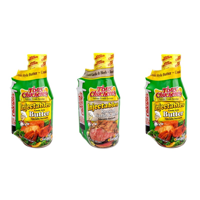 Tony Chachere Injectable Marinade Variety Pack, Butter and Roasted Garlic,