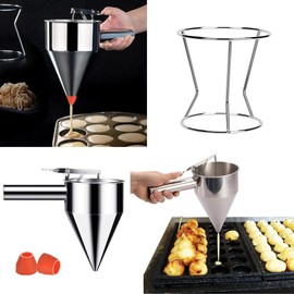 DEWIN Piston Funnel, Dough Dispenser Gravy Funnel Sauce Gun Dispenser Stainless Steel Baking Funnel Dispenser with Rack for Home Kitchen Bakery Use