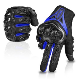IRON JIA'S Motorcycle Gloves Full Finger Durable for Road Racing Bike Summer Spring Powersports Support Touch Screen Blue-L