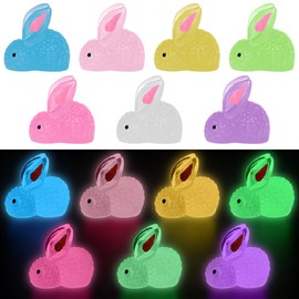 Tindobewan 50 PCS Tiny Rabbit Glow in The Dark Mini Resin Bunny Miniature Plastics Easter Rabbit Figures for Craft, Garden Decor, Home Decorations(Luminous Tiny Rabbit 7 Colors)