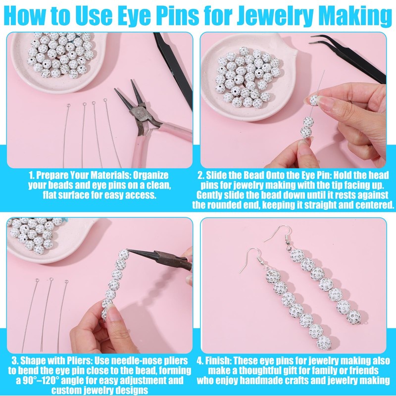 200Pcs Eye Pins for Jewelry Making, 2.75 Inch/70mm Stainless Steel