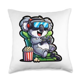 Gamer Unicorn Popcorn Gaming Chair Headphones Games Player Throw Pillow