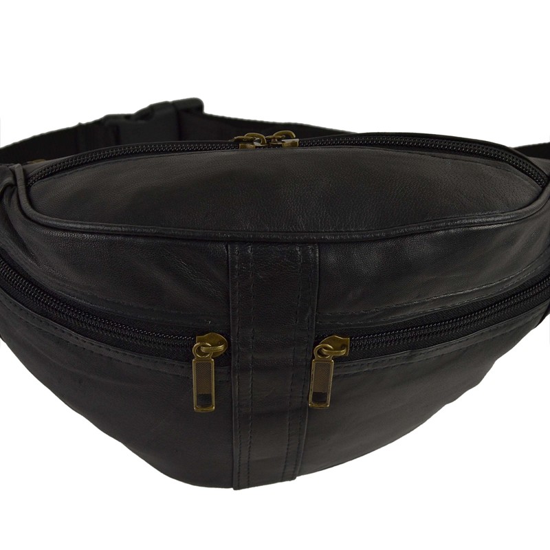 Quality Mens Ladies Black LEATHER Waist BUMBAG by OAKRIDGE Fanny