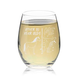 Veracco Other 30 Year Olds Me Vs Unicorn Thirth Birthday Gift For Him Her Thirty and Fabulous Stemless Wine Glass (Clear, Glass)