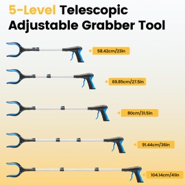 FGRHY Telescopic Grabber Reacher Tool, 5-Level Adjustable Length (23'' to 41'') - Trash Claw Gripper, Pickup Stick for Litter Picking, Yard Work, and Seniors (Blue)