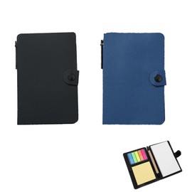 Pack of 2 Kraft Paper Notebook with Sticky Notes, Sticky Notes Set with Pen, Colourful Sticky Notes, Post it Notepad for School, Office, Travel, Notes, Black and Blue (D)