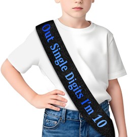 SHADOAMP 10th Birthday Decorations Boys Girls, Out Single Digits I'm 10 Birthday Decorations Sash Black and Blue for Happy 10th Bday Supplies Favors