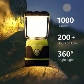Lighting EVER LE 1000LM Battery Powered LED Camping Lantern, Waterproof Tent Light with 4 Light Modes, Camping Essentials, Portable Lantern Flashlight for Camping, Emergency Light, Power Outages, Not Rechargeable