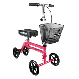 KneeRover Steerable Knee Scooter Knee Walker for Adults for Foot Surgery, Broken Ankle, Foot Injuries - Foldable Knee Rover Scooter for Broken Foot Injured Leg Crutch Alternative with Basket (Pink)