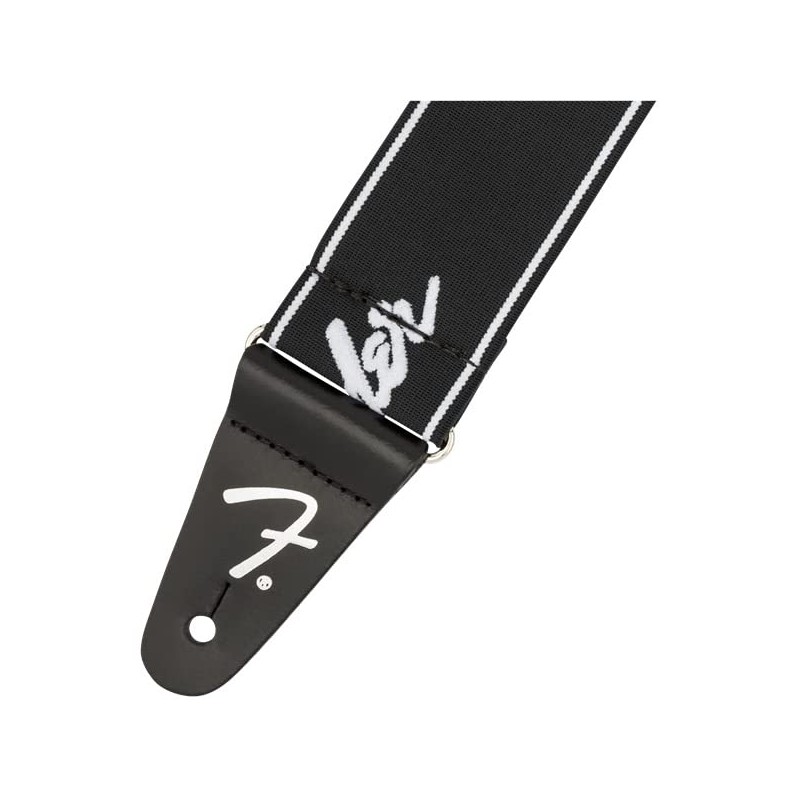 Fender WeighLess Running Logo Guitar Strap, 2in, Black/White