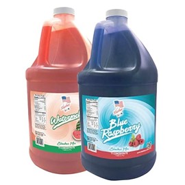 2 Flavor Half Case Blue Raspberry/Watermelon Slushee Mix - Half Case of 2 x 1 Gallons | 256 oz (Yields Approx. 192-12oz servings per case) | Mixing Ratio 7 (Water) to 1 (Product Mix)