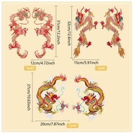 BEUNITONE 3 Pairs Chinese Gold Dragon Iron/Sew on Patches for Men Women Vintage kung fu Dragon Patches Embroidery Appliques for Clothing Bags Jackets Jeans DIY Accessory Craft Clothes Decoration