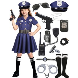 A048M Children's Police Costume Set with Police Dress Accessories Hat Carnival Fancy Dress Costumes Children's Birthday Cosplay Outfits Police Costume Uniform with Equipment Dress Up