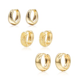 Krstudent 3 Pairs Gold Hoop Earrings Pack 18K Gold Plated Small Hypoallergenic Hoop Huggie Earrings Set for Women Girls