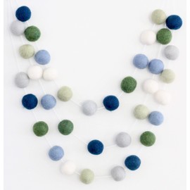 "Earth & Sky" Handmade Felt Ball Garland by Sheep Farm Felt- Blue & Green Pom Pom Garland. 2.5 cm balls.