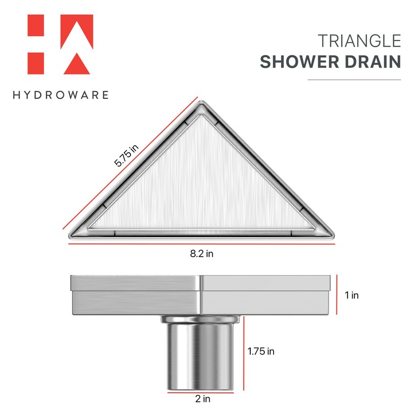 Hydroware Triangle Shower Drain - Stainless Steel Triangular Shape Shower