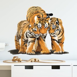 RoyoLam Walking Tiger with Its Cubs Wall Decal Nursery Animal Wall Sticker Removable Peel and Stick Waterproof Wall Art Decor Stickers for Kids Baby Classroom Living Room Playing Room Bedroom