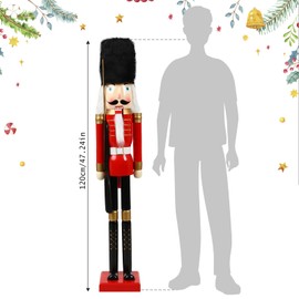 Liliful 48 Inch 4 ft Tall Life Size Christmas Nutcracker King Giant Red and White Wooden Nutcracker Soldier with Golden Scepter Nutcracker Statue for Indoor Outdoor Xmas Commercial Decor (Soldier)